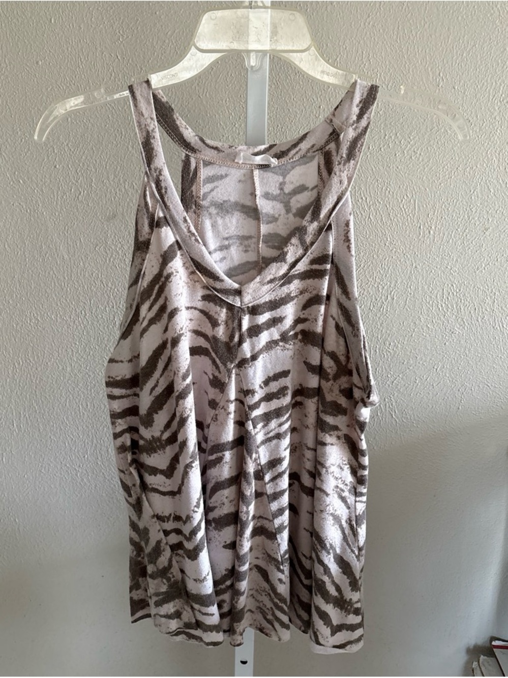 Women's Animal-Print Racerback Tank Top - Taupe/White Size Small